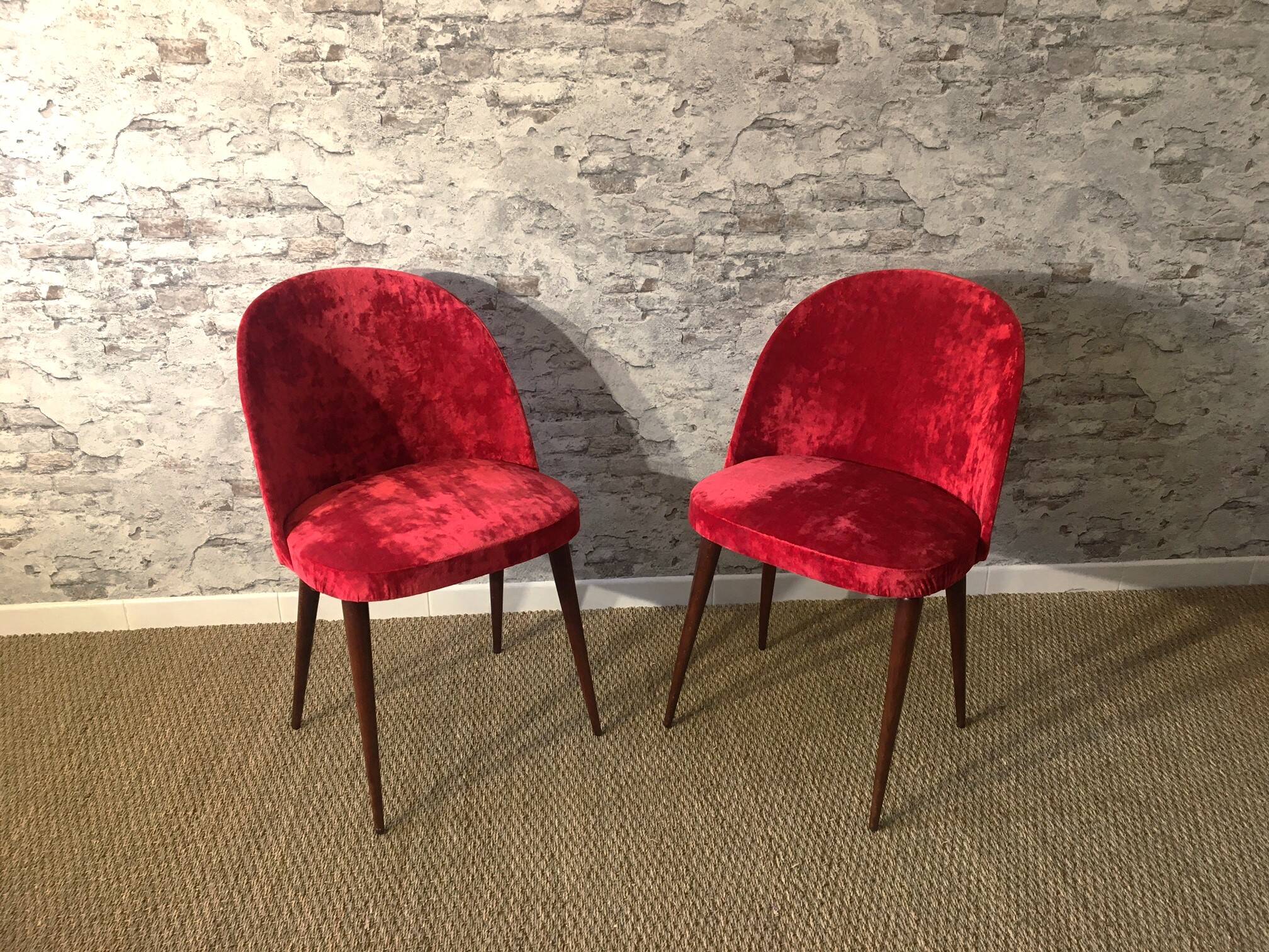 Set of 2 70s chairs reupholstered in fine velvet