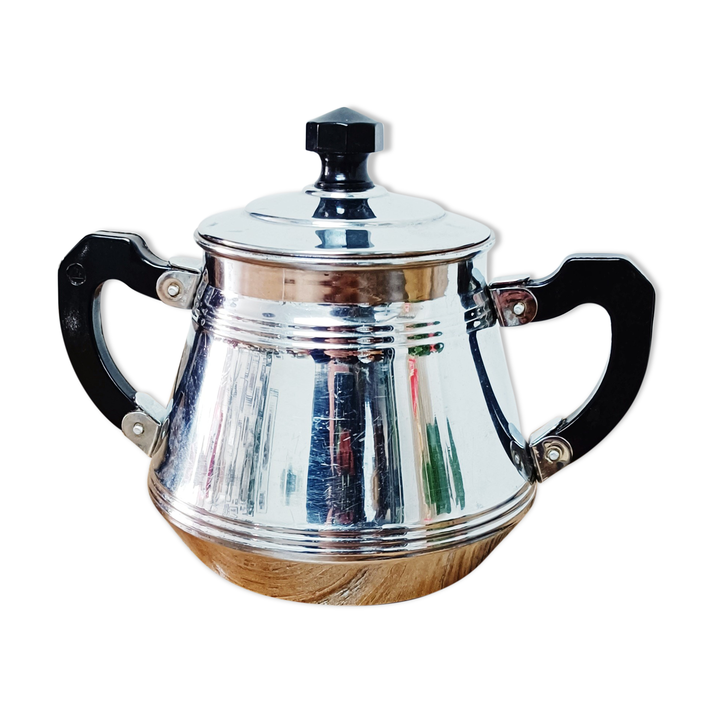 Old chrome-plated copper sugar bowl