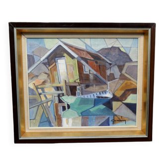 Swedish Oil on Canvas – “Lakeside Hut” by EVERT GRYNNING