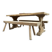 Table de ferme en chêne et ses deux bancs