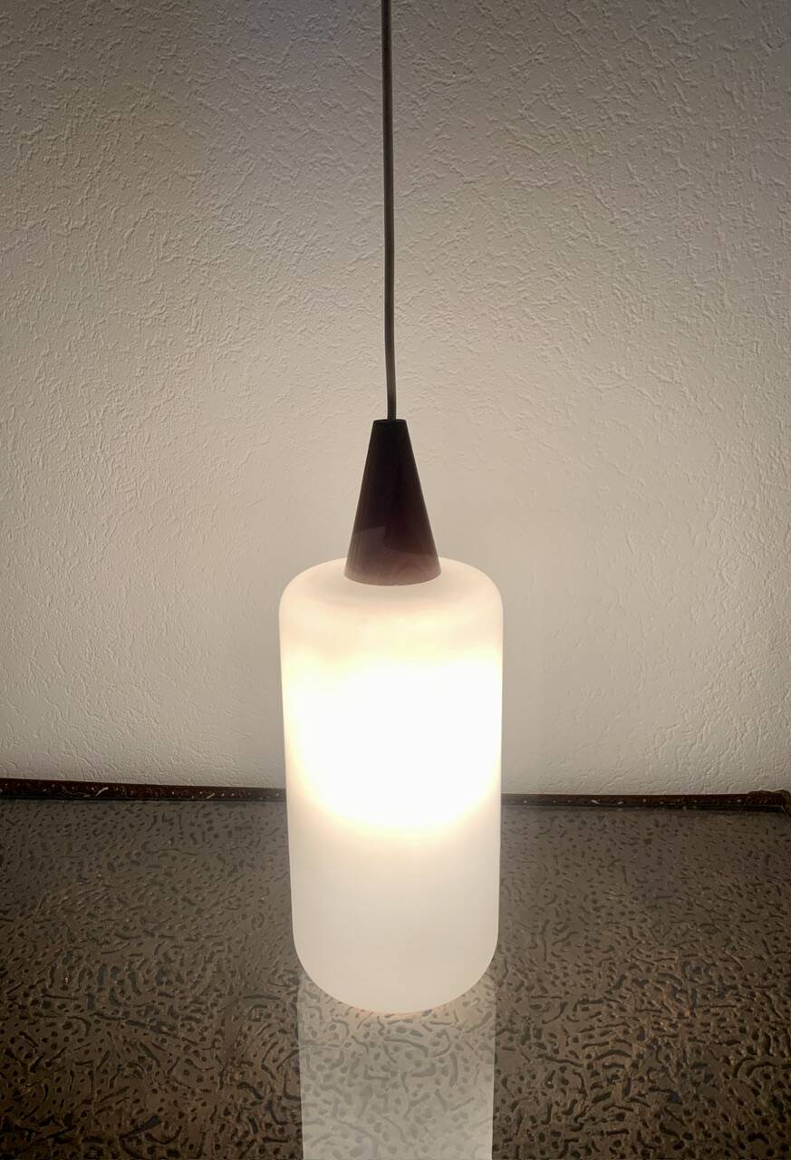 Scandinavian Pendant Lamp in Teak and Opaline, Circa 60´s