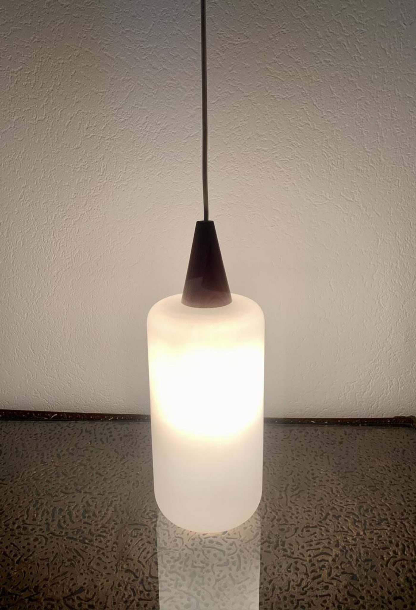 Scandinavian Pendant Lamp in Teak and Opaline, Circa 60´s