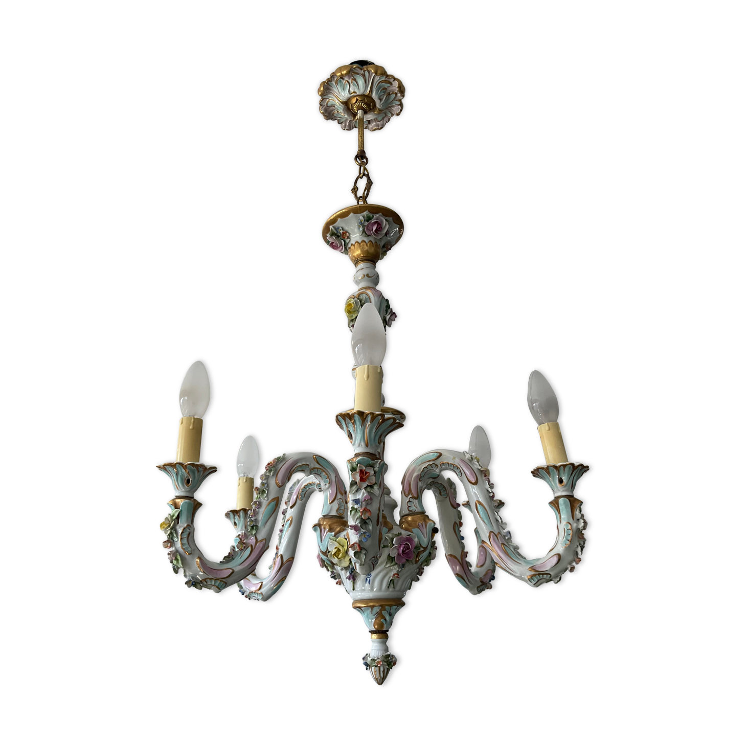 Old chandelier Capodimonte porcelain Italy 6 arms