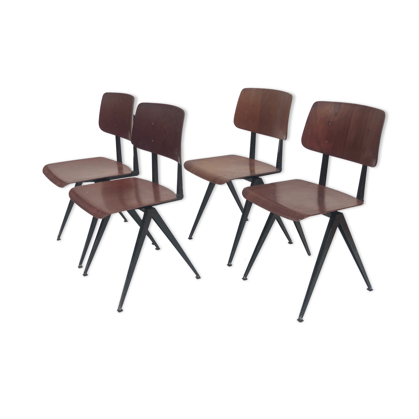 Lot of 4 vintage school chairs Galvanitas S16 Netherlands
