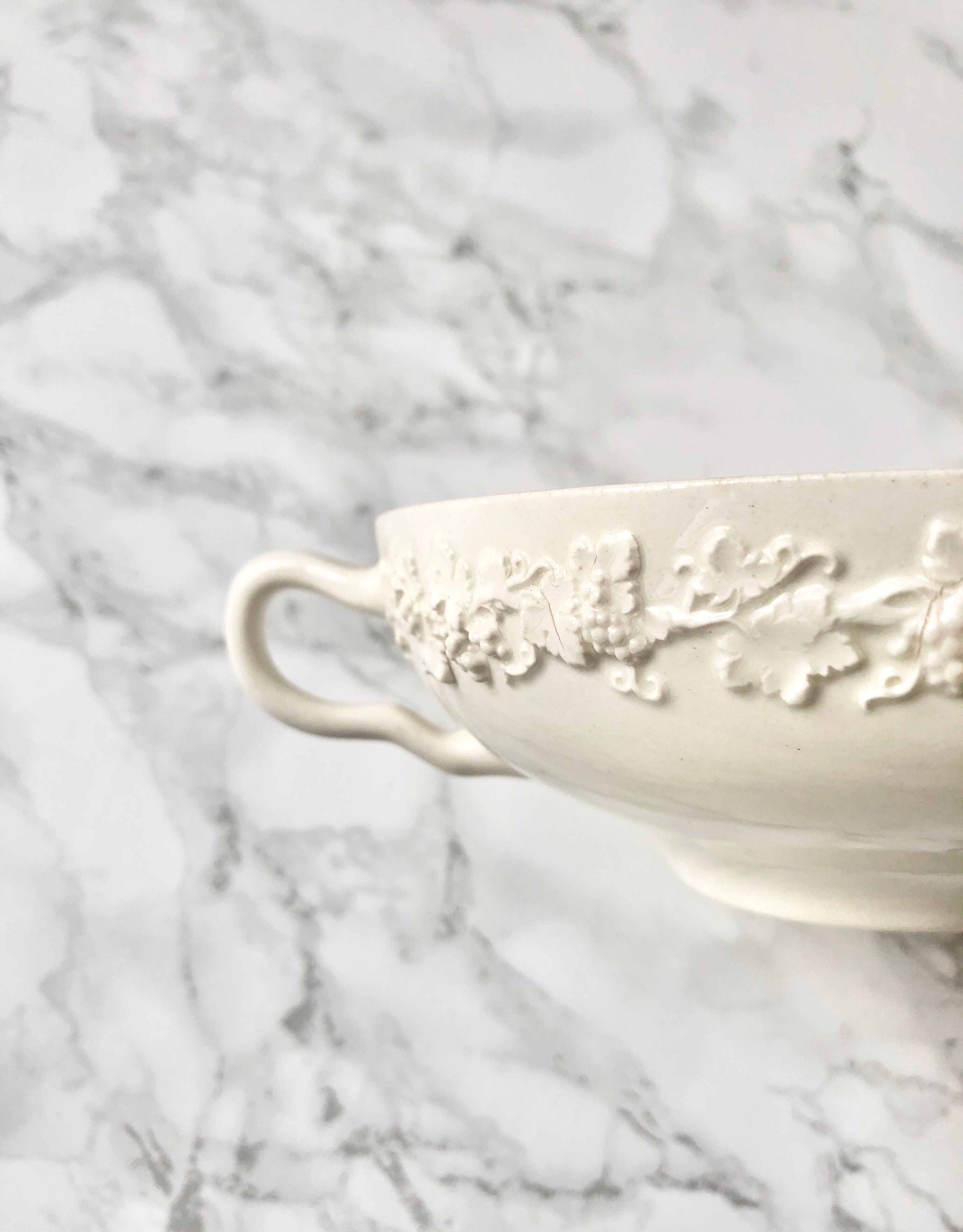Wedgwood House's old white earthenware broth and sub-cup