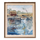 1971 « hangar à bateaux » moderne, peinture à l’huile suédoise vintage encadrée