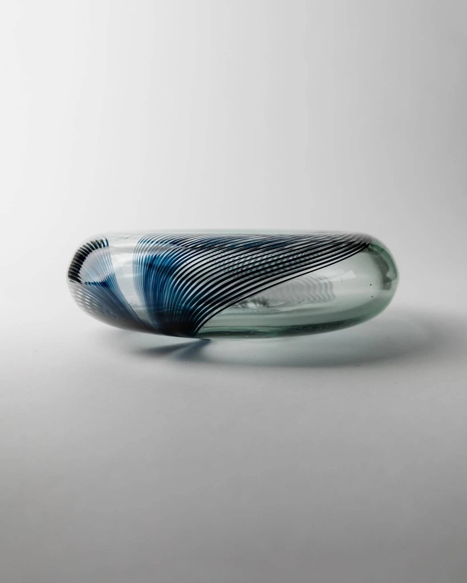 Blue Murano Glass Bowl with Filigree Twist - Vintage Italian Glass Art, 1970s, Table Decor