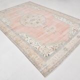 Pale Red & Pink Turkish Vintage Rug, Large Handmade Wool Rug, 216x335Cm