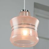 Vintage Italian Chrome and Pink Glass Pendant Lamp