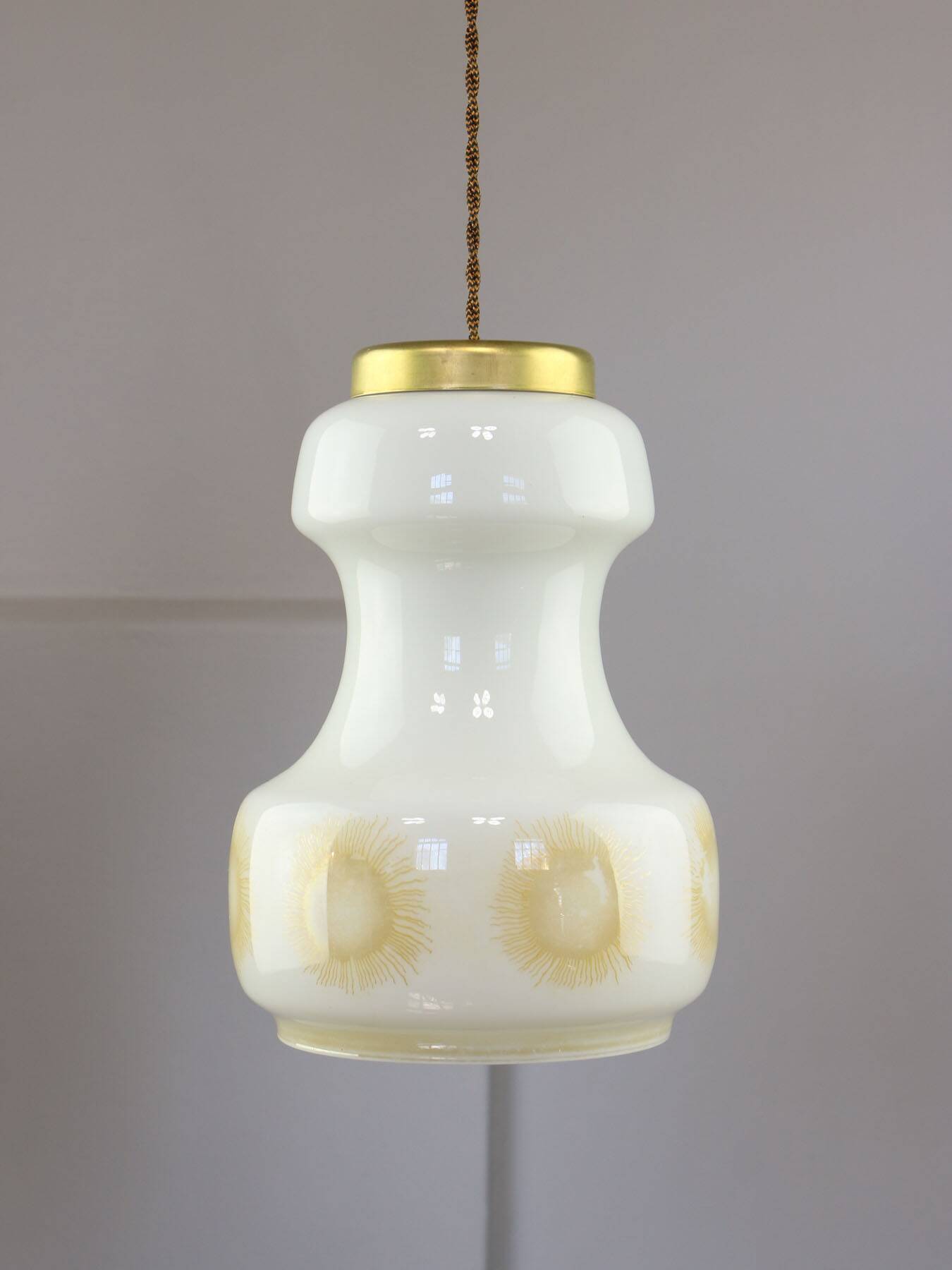 Mid-Century Italian Opaline and Brass Pendant Lamp