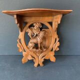 Black Forest carved wooden wall console, dog decor, folk art circa 1900