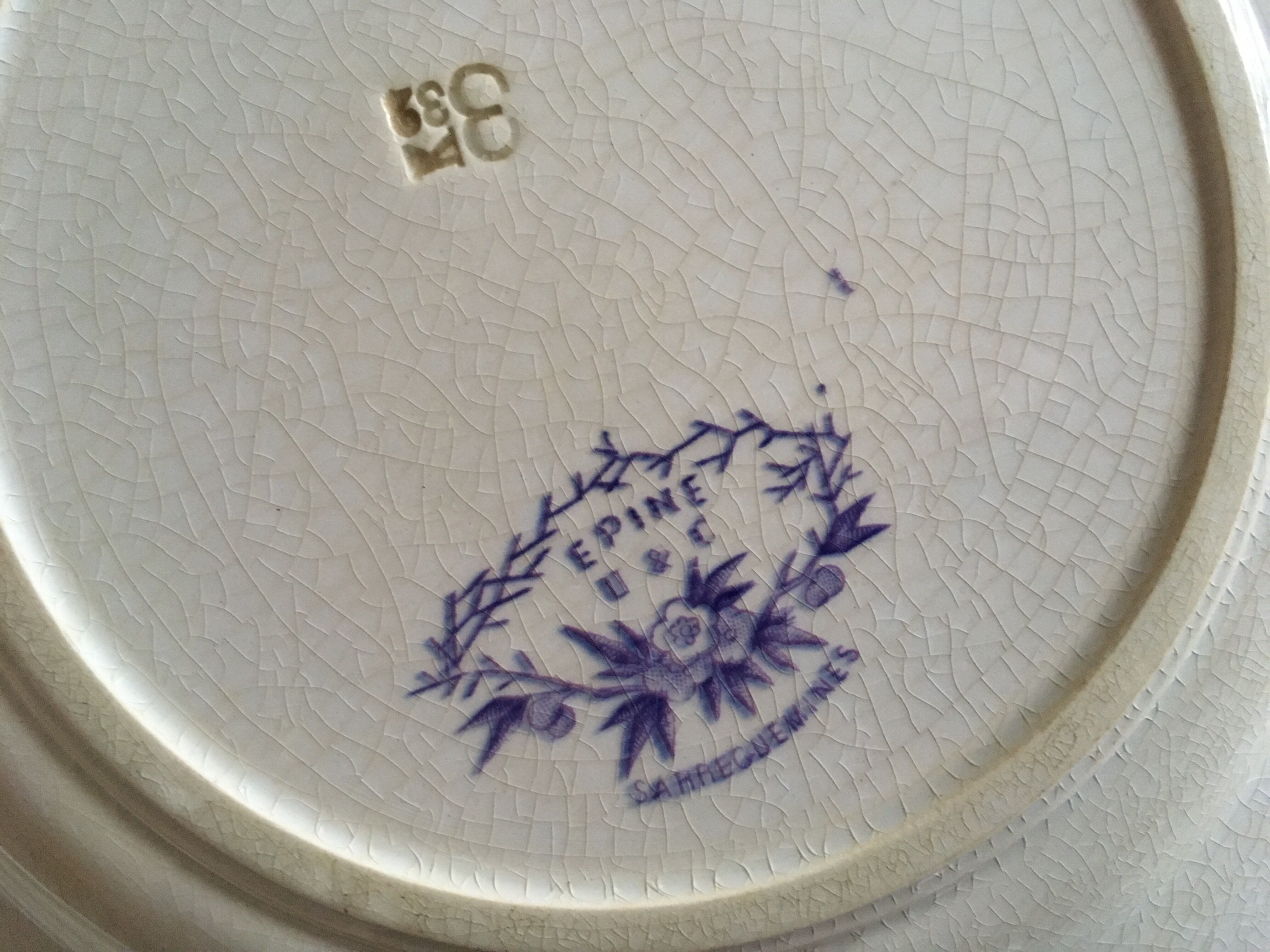 Plates flat earthenware sarregemines circa 1870 purple thorns