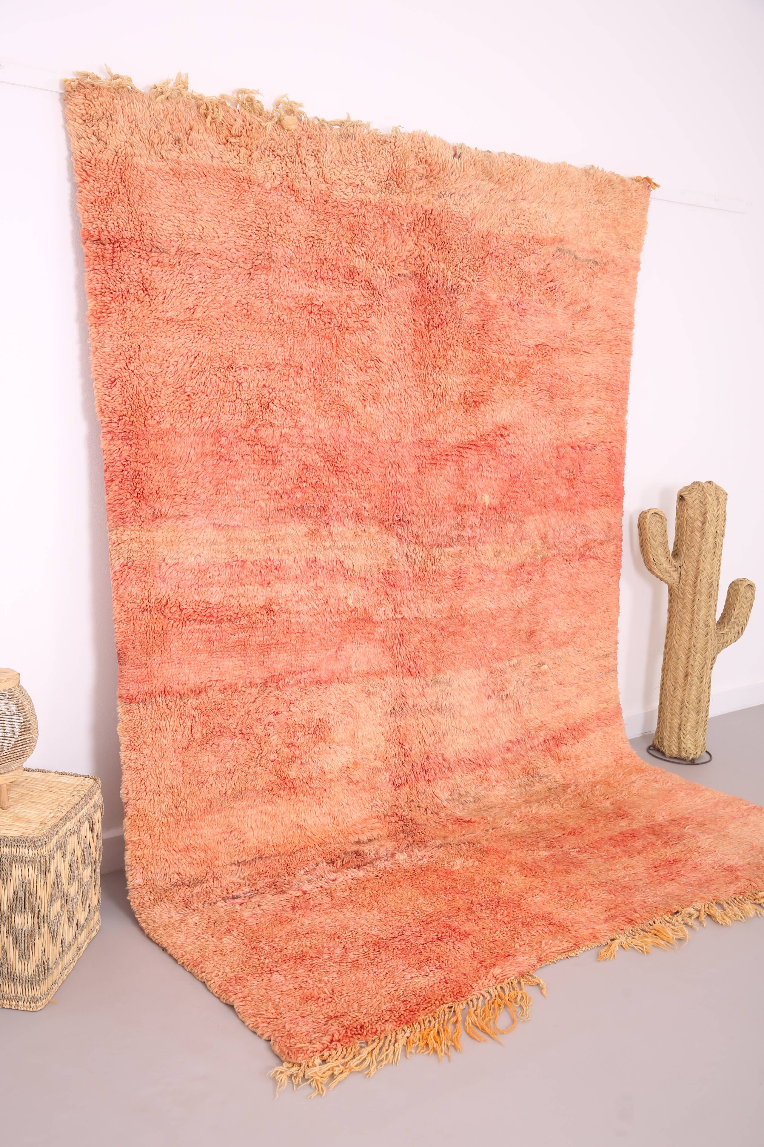 Tapis marocain vintage fait main 196 x 280 cm - Tapis marocain couleur pêche - Berbère