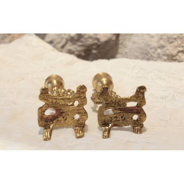 Pair of gilded bronze candlestick holders in brutalist style from around 1970.