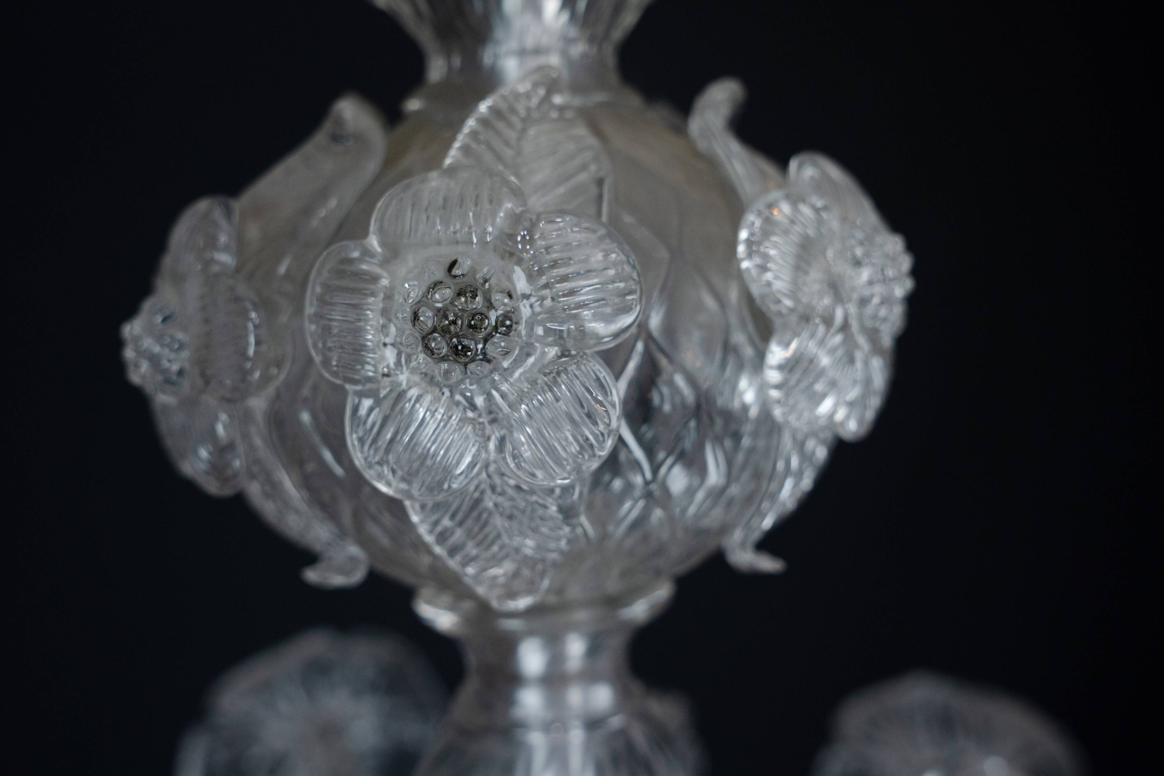 1940s Vintage Murano Clear Glass Chandelier, Classic Italian Art Glass