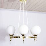 Brass and opal glass chandelier