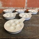 Set of 6 White Vintage Ceramic Escargot Dishes #D854