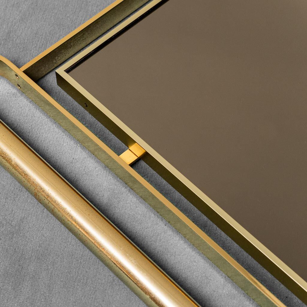 Wall mirror smoked glass brass metal vintage modern