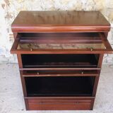 Vintage mahogany avocado bookcase with overhead glass doors circa 40's/50's
