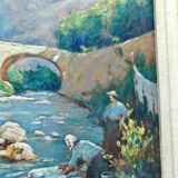 The washerwomen oil on hardboard by Gaston Knecht 1875-1968