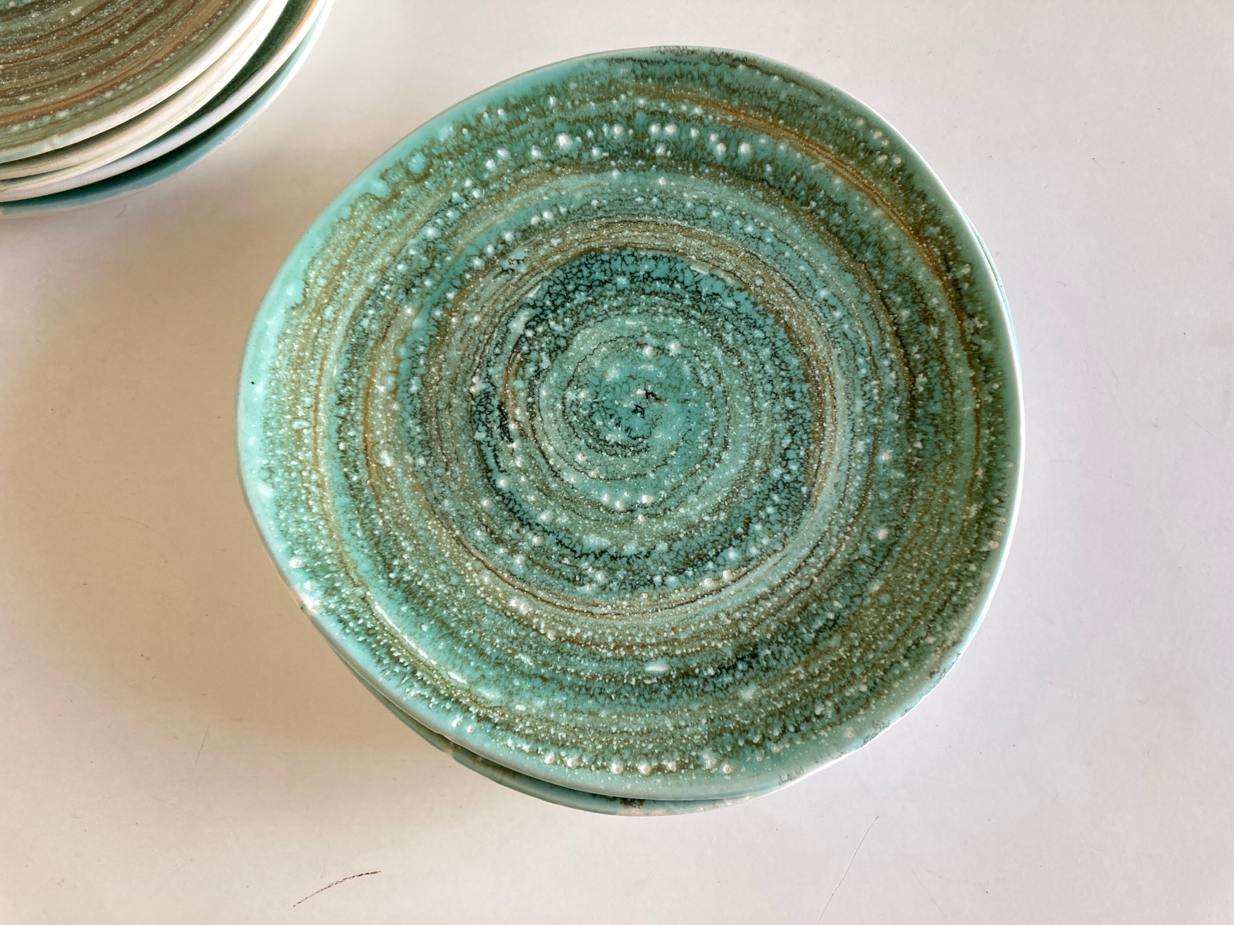 Set of 9 plates 1970 in stoneware Mousse de Nierderviller