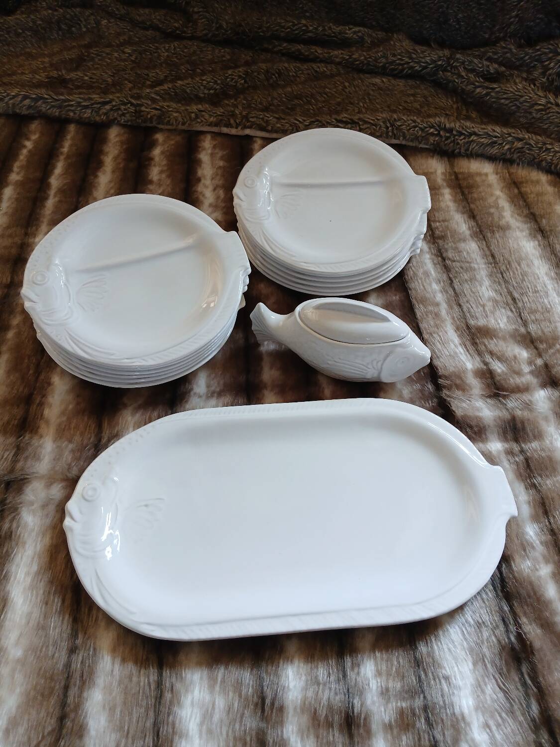 12 flat plates in earthenware/fish