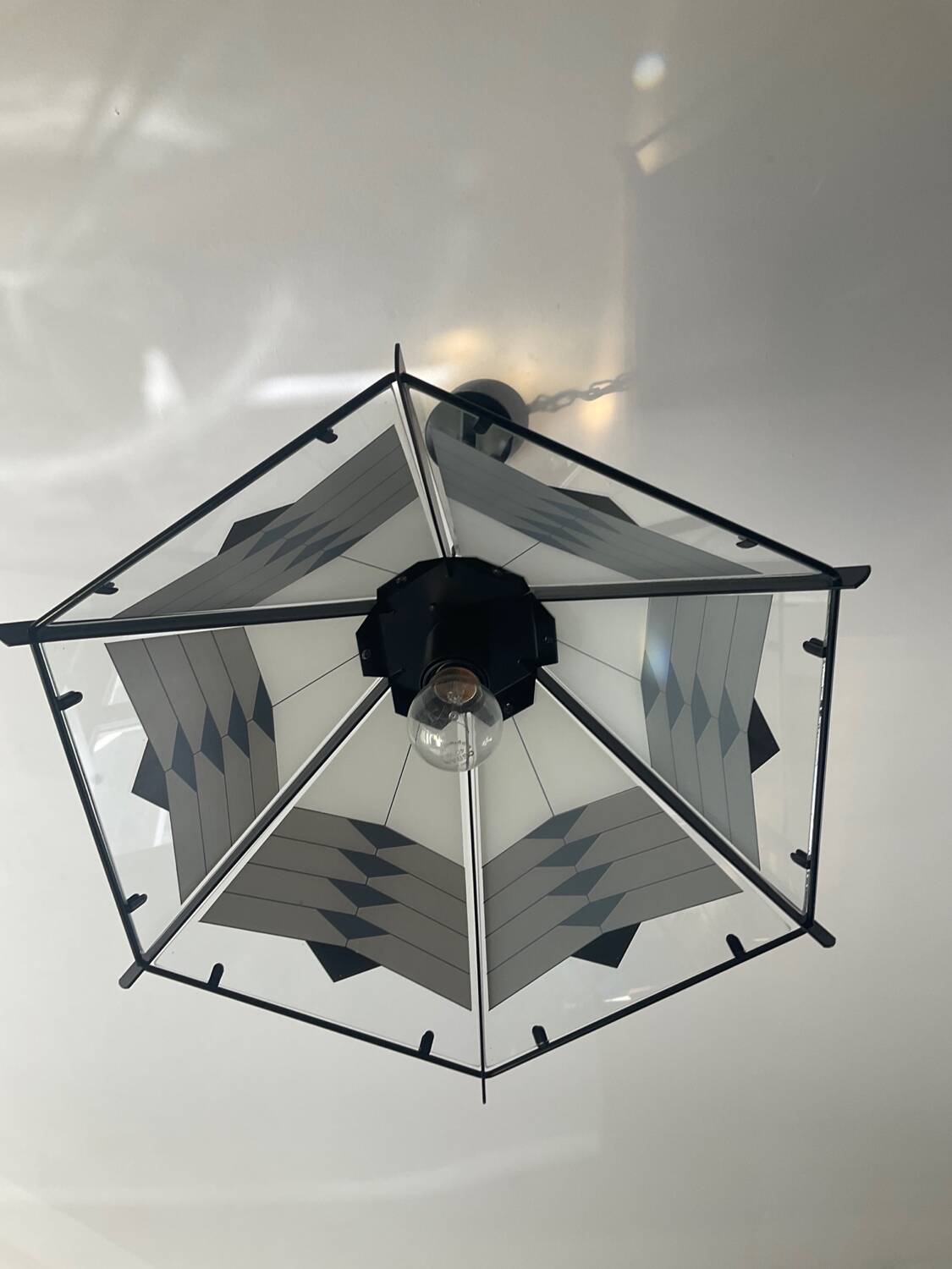 Post Modern pendant light in metal and glass