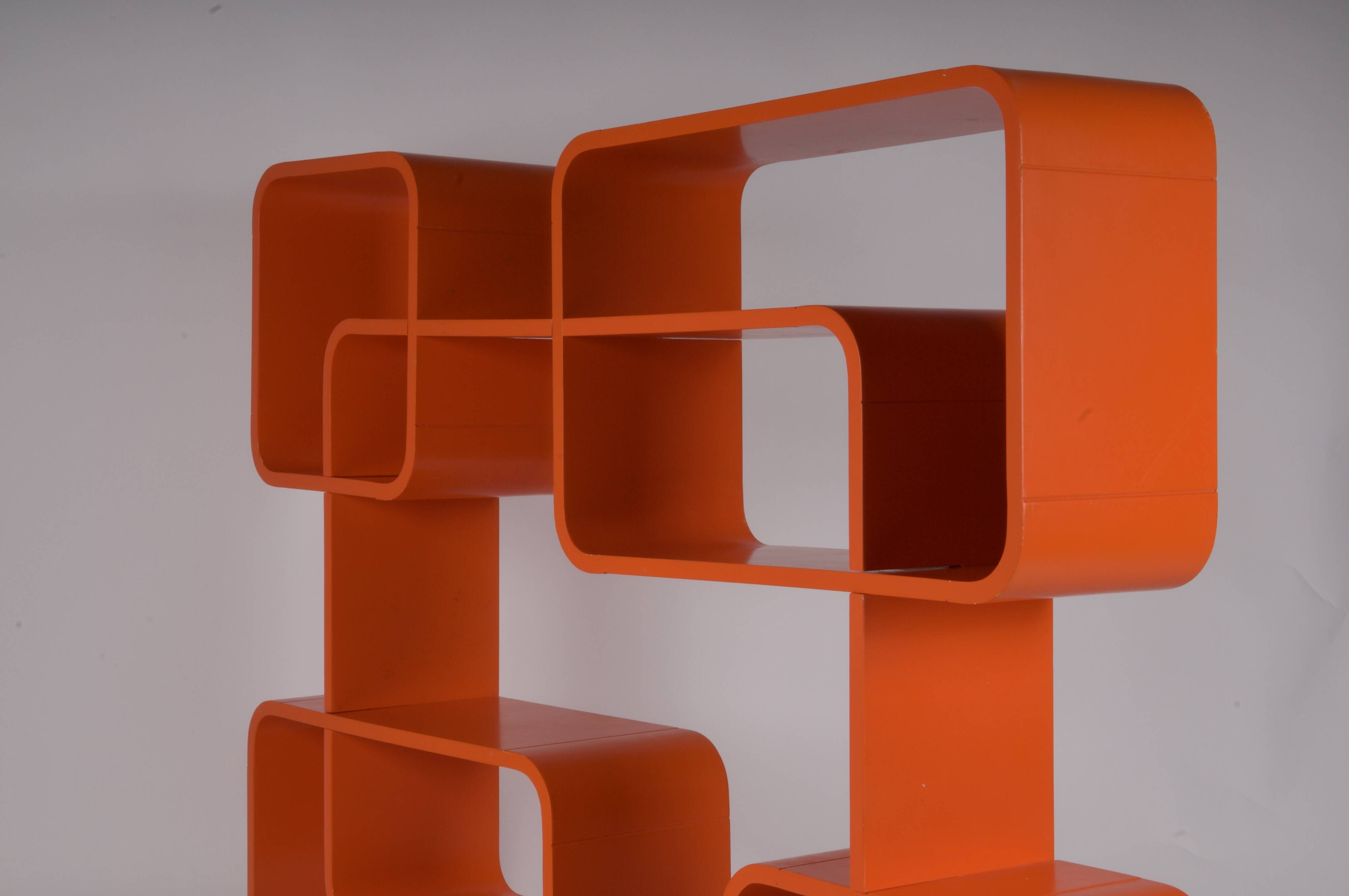 Bibliothèque bois orange space age 1970 années 70 pop