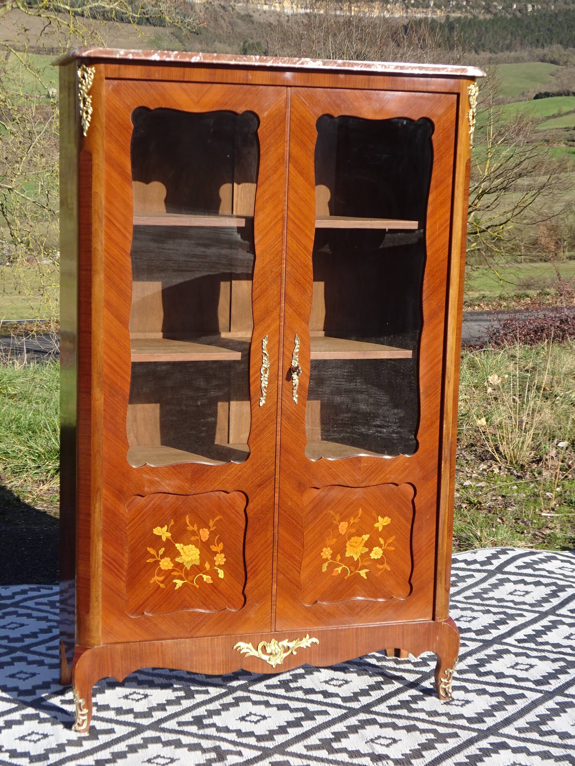 Glass library with rosewood marquetry in the Louis XV style.