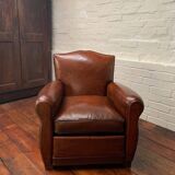 Antique French Leather Club Chair, Moustache Model, Circa 1930’s