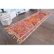 1970s Vintage Turkish Hand-Knotted Wool Cotton Orange Runner Rug 102x330