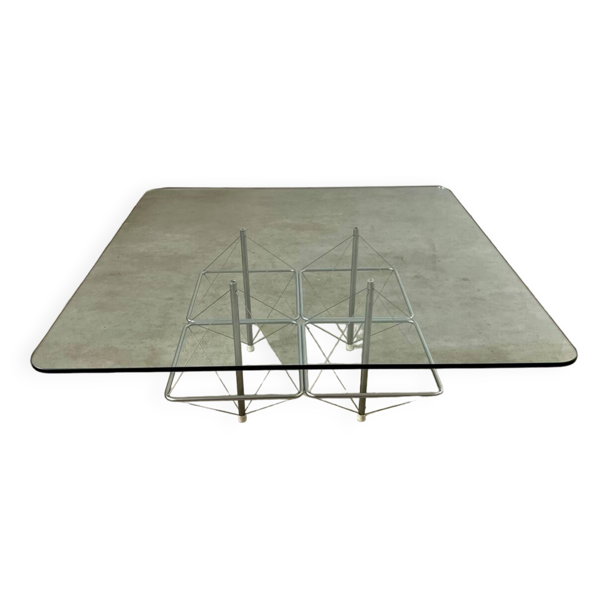 Old Italian design architectural coffee table from the 70s vintage glass and metal