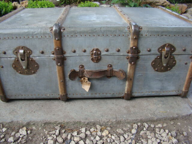 Old wooden travel trunk