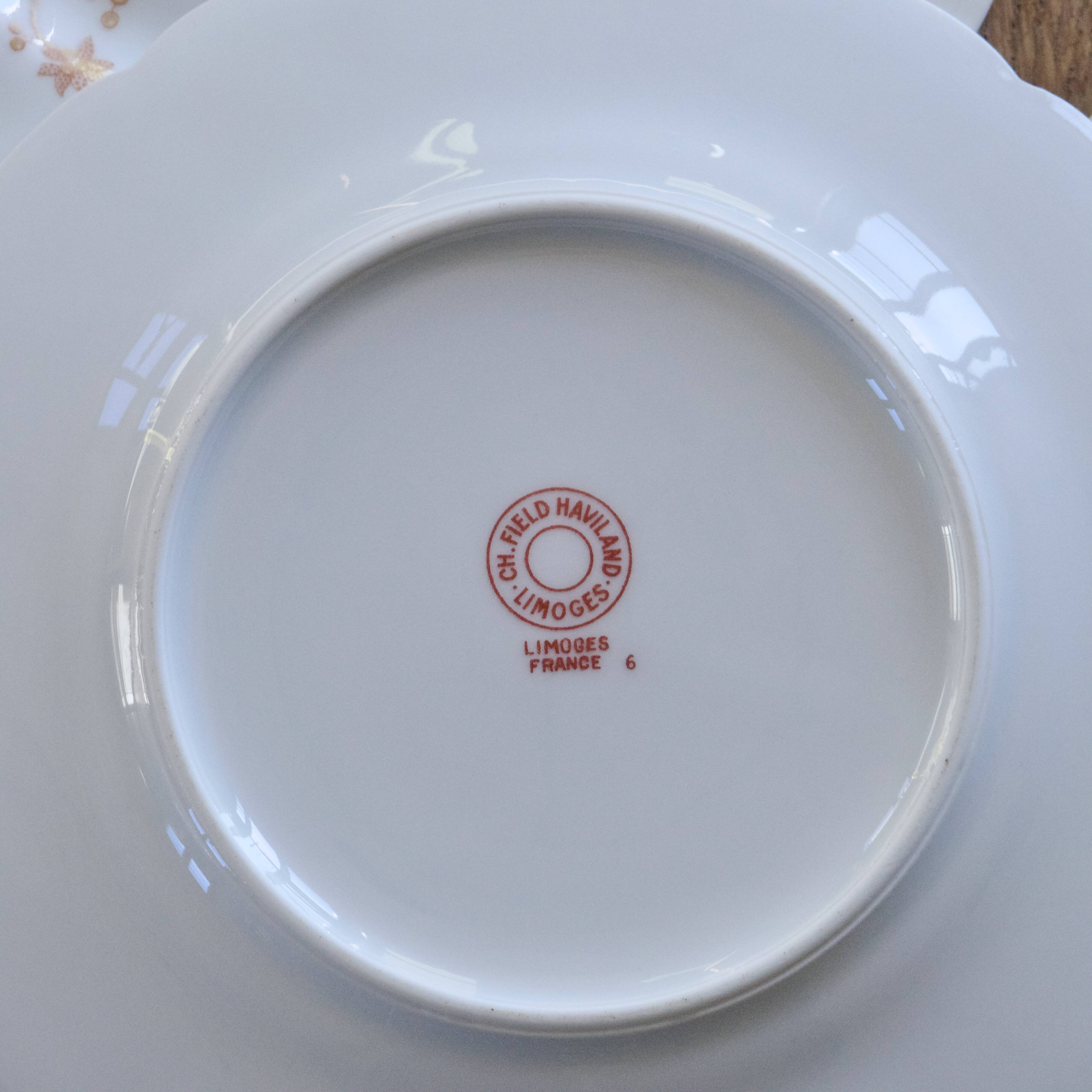 Antique Limoges Haviland porcelain dessert plates, birds