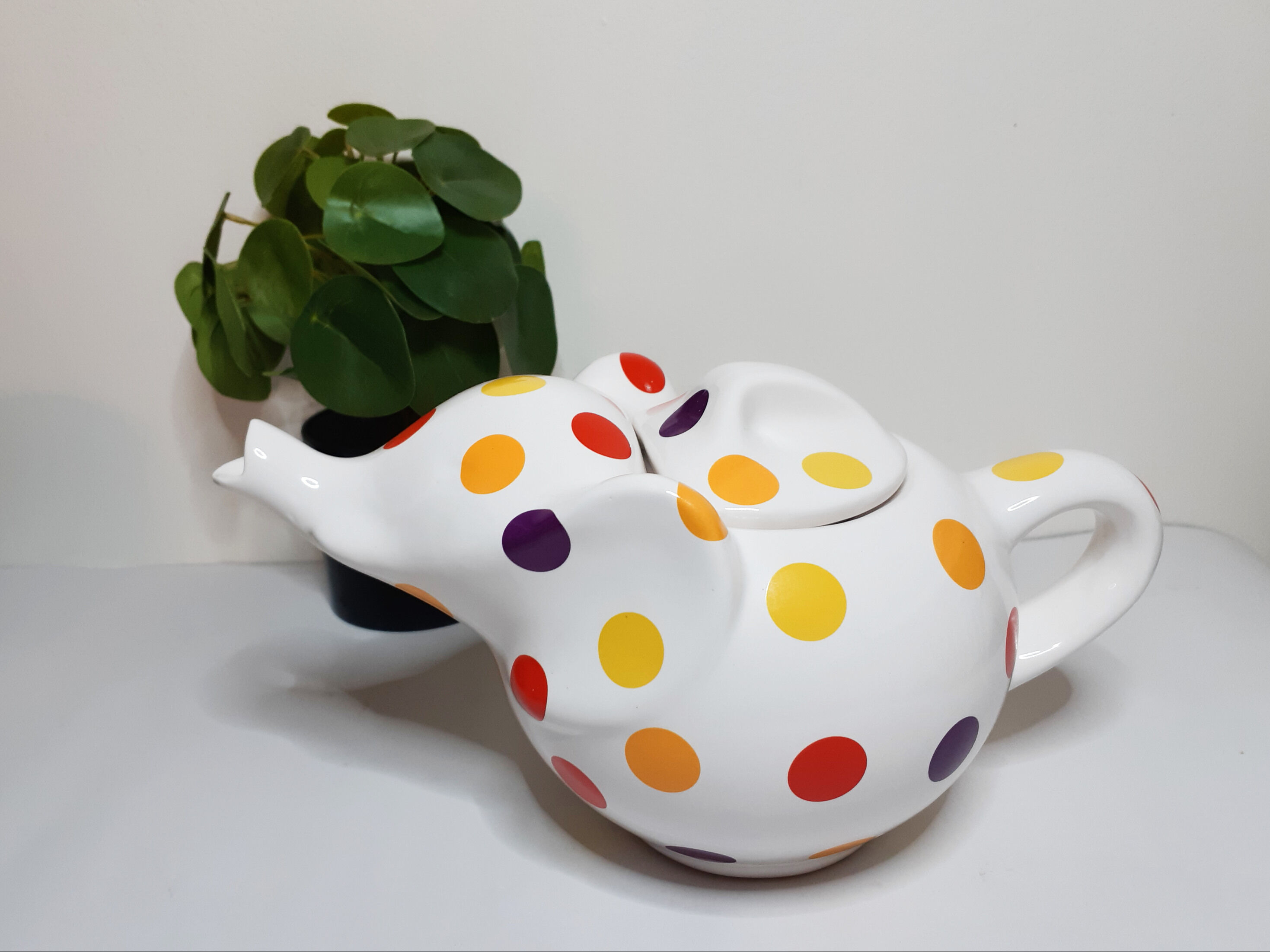White polka dot Elephant teapot, vintage French