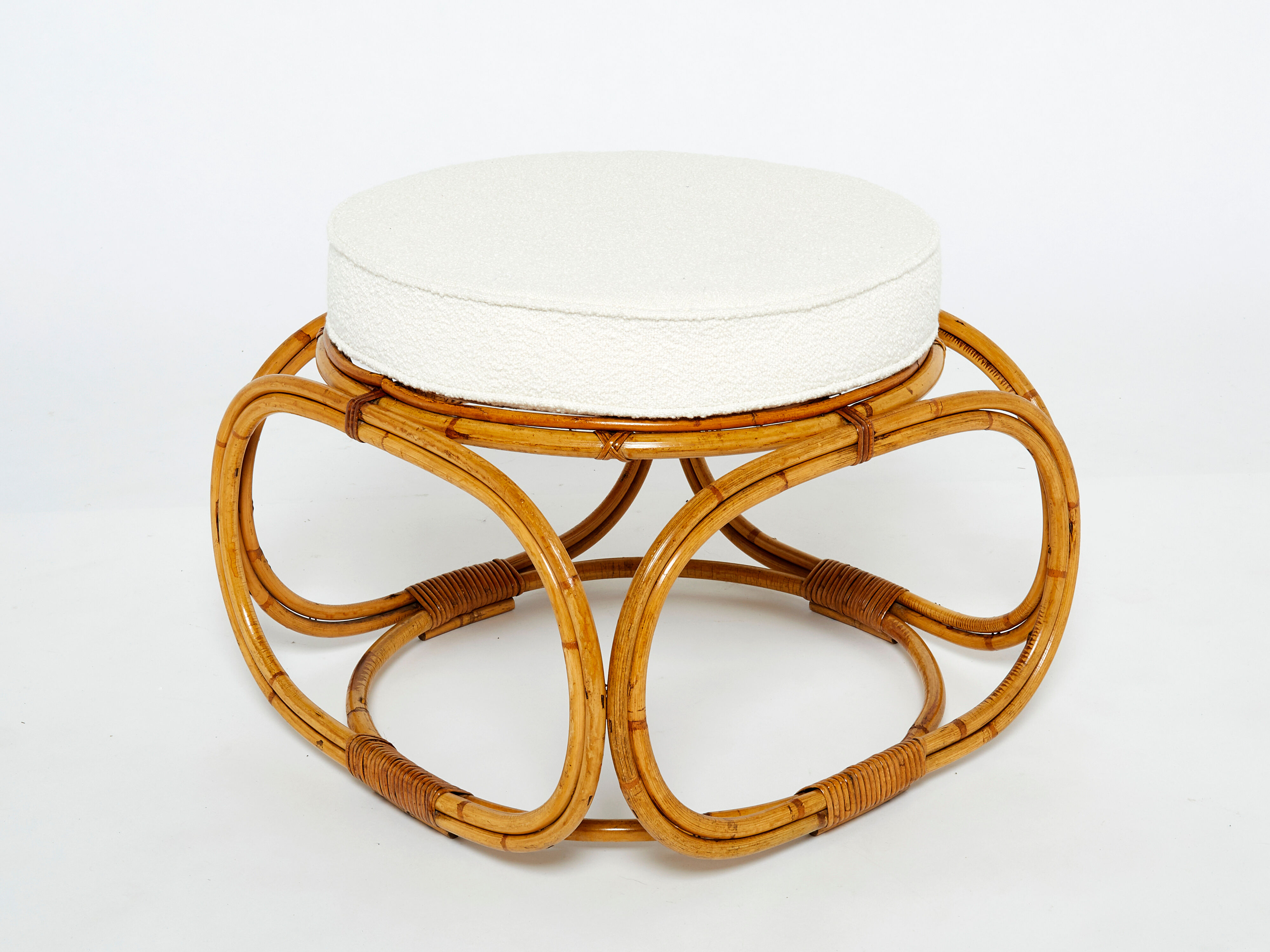 Sofa and italian poufs bamboo curly wool around 1960