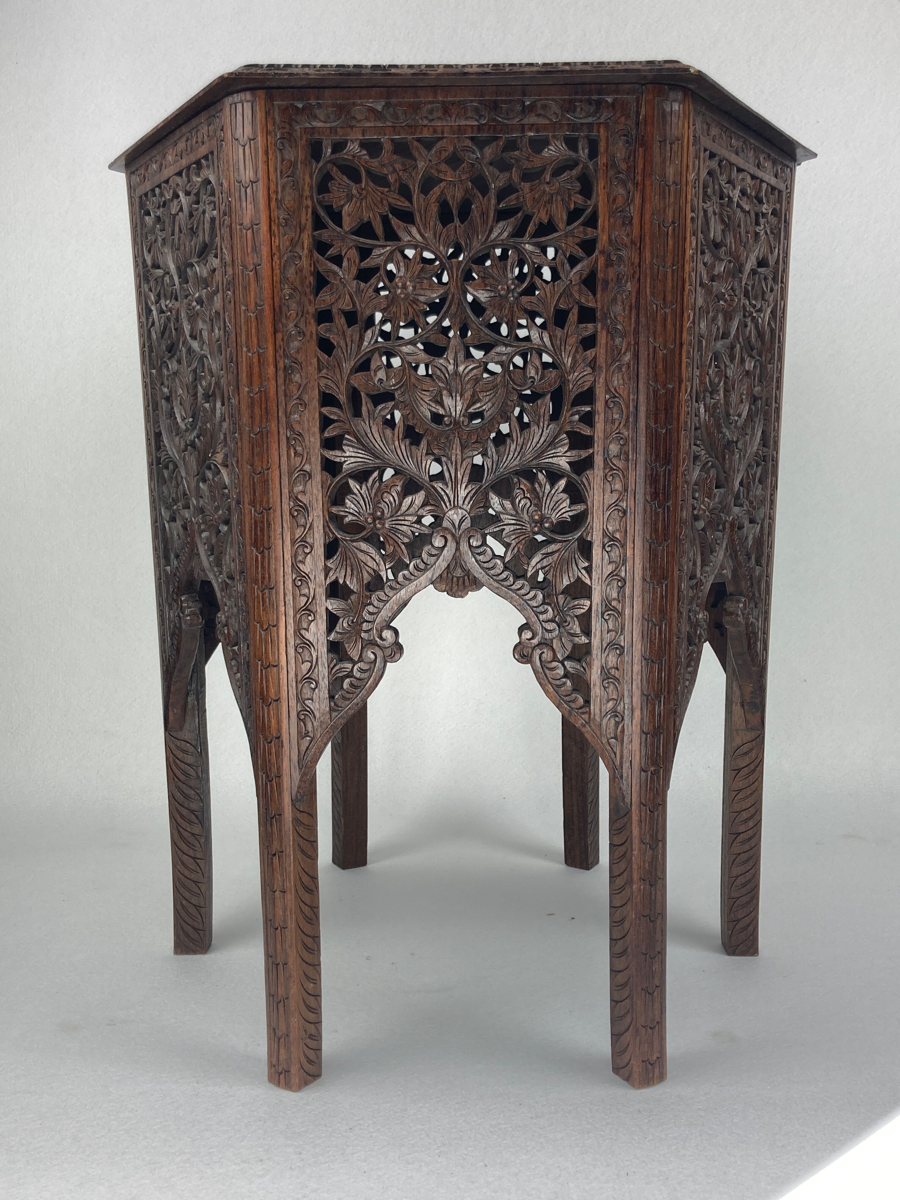Antique 19th century burmese hand carved side or end table