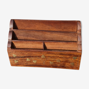 Vintage rosewood and brass mail holder