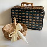 Set of 2 vintage rattan and rope baskets