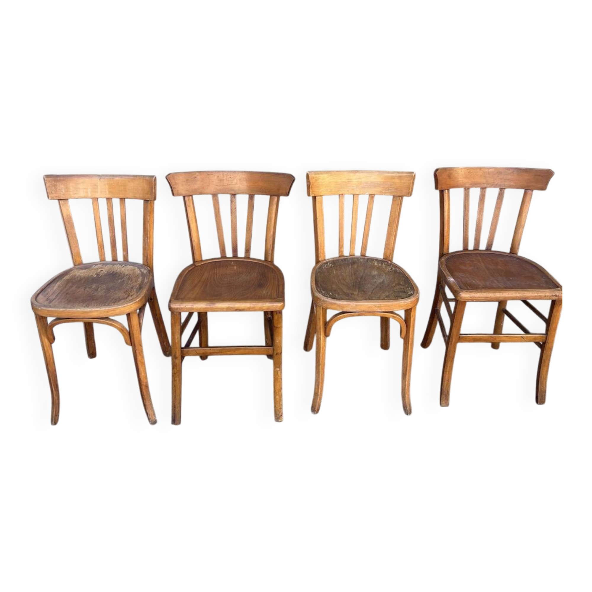 (Lot) 4 vintage wooden bistro chairs by Baumann