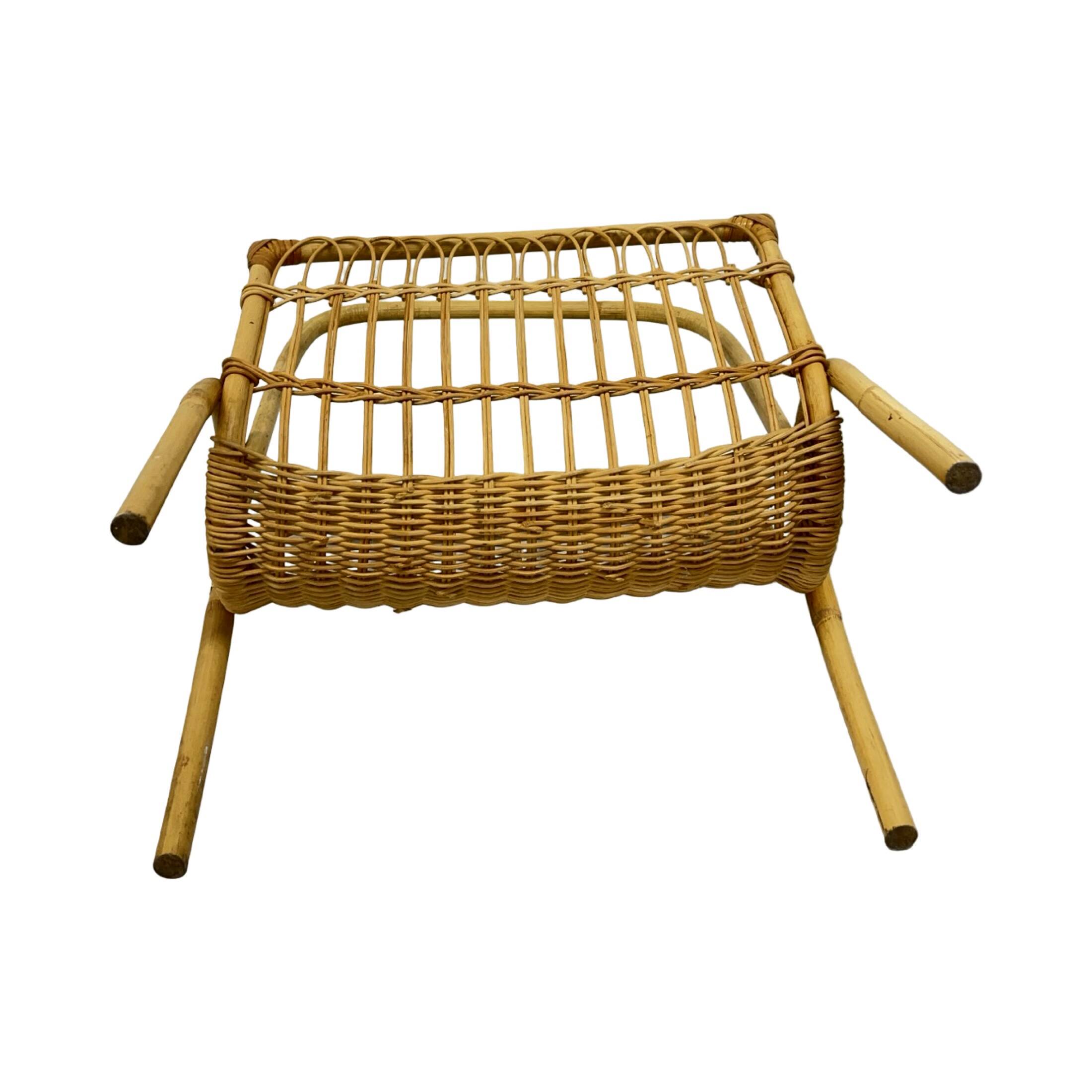 Vintage Wicker Newspaper Rack, Boho/PRL, Franco Albini Style, Italy 1970s