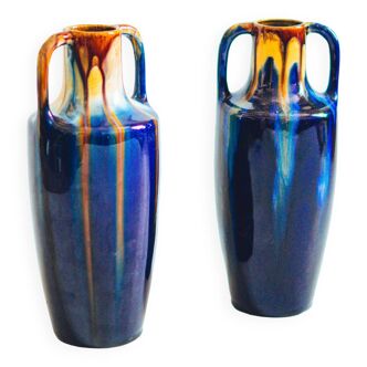 Pair of Art Nouveau vases in glazed ceramics, early 20th century