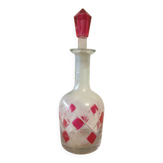 Carafe - verre - rouge - art déco . vintage