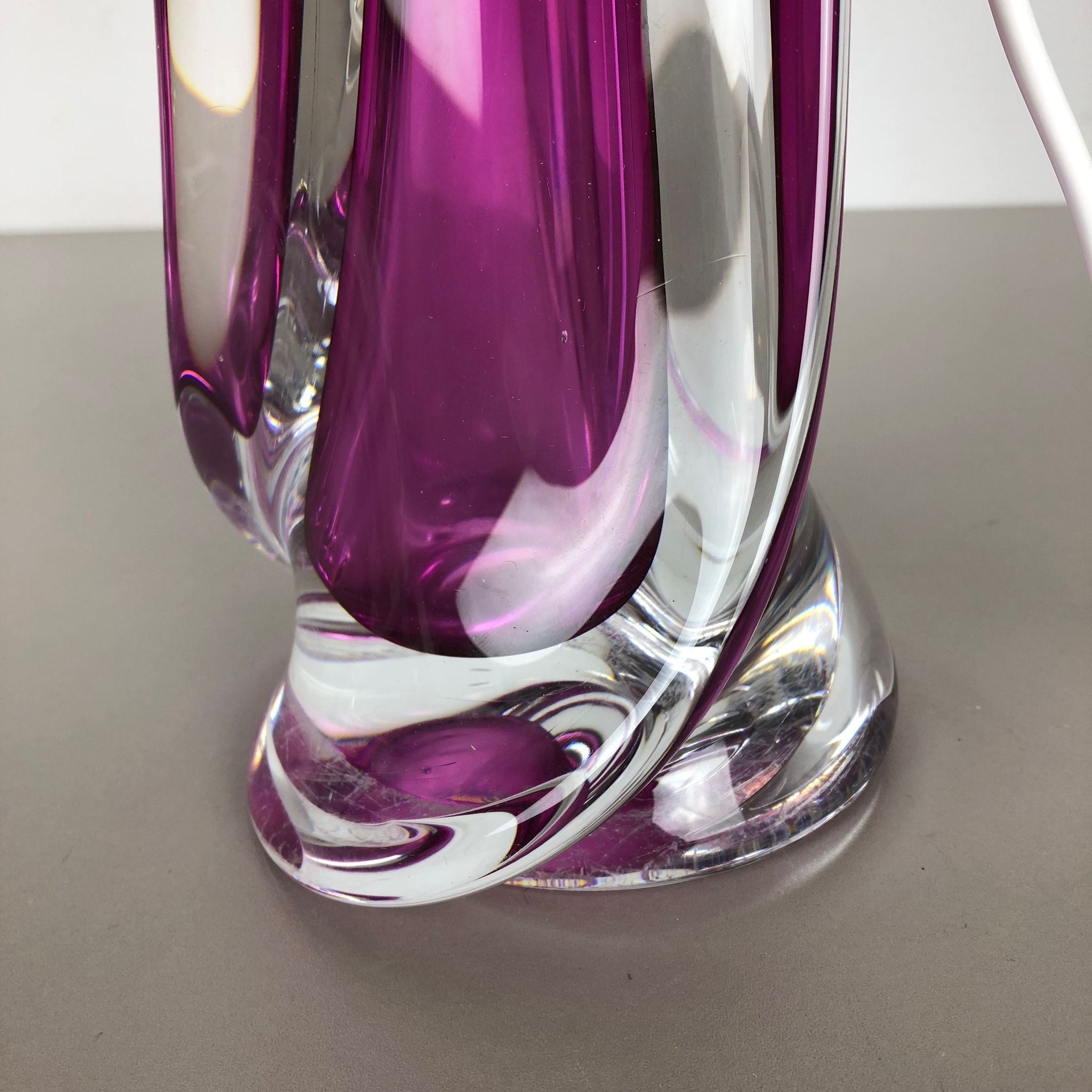 Large Crystal Glass "Pink" Table Light by Val Saint Lambert, Belgium, 1960s