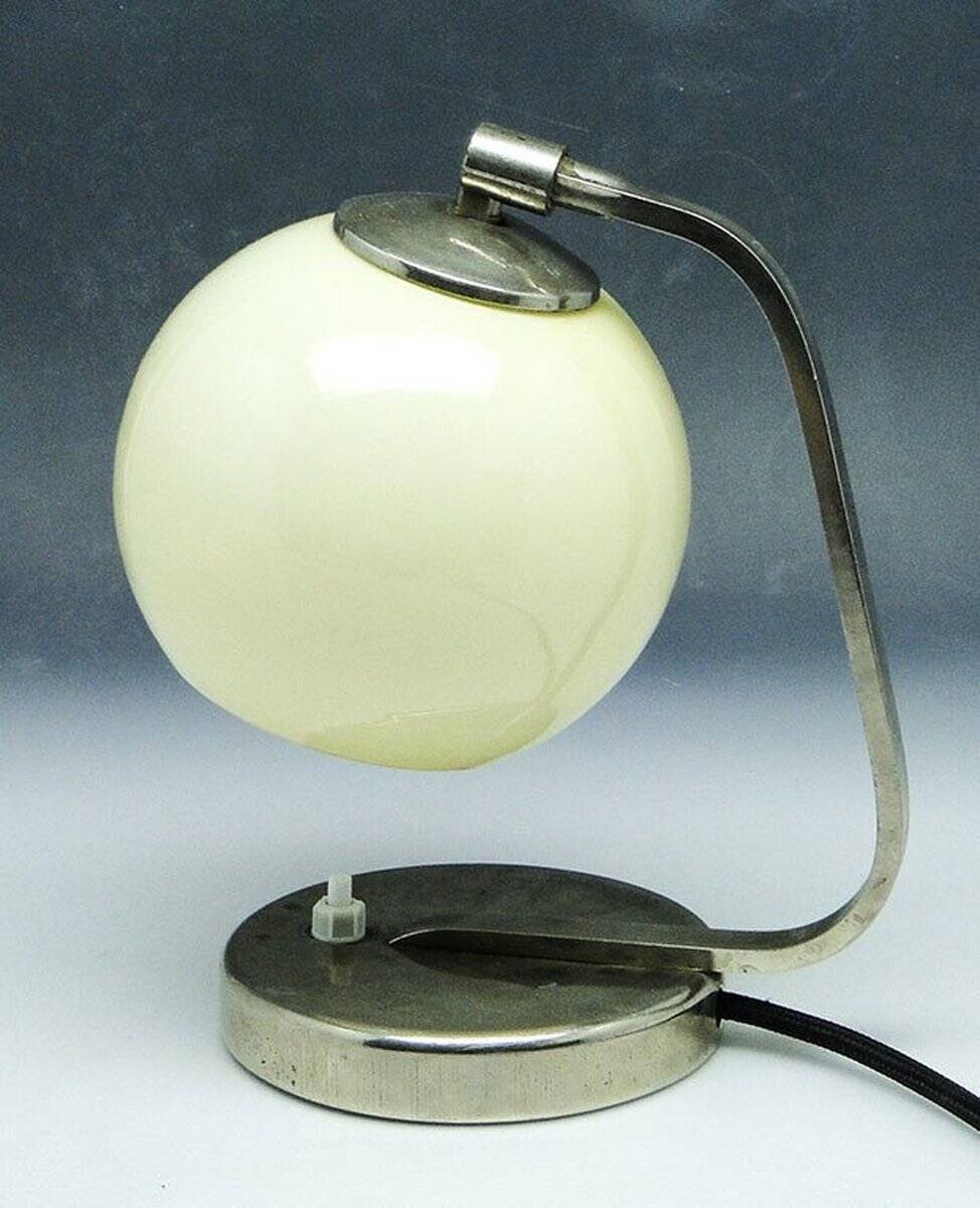 Mid-century glass and metal bedside lamp, 1950s