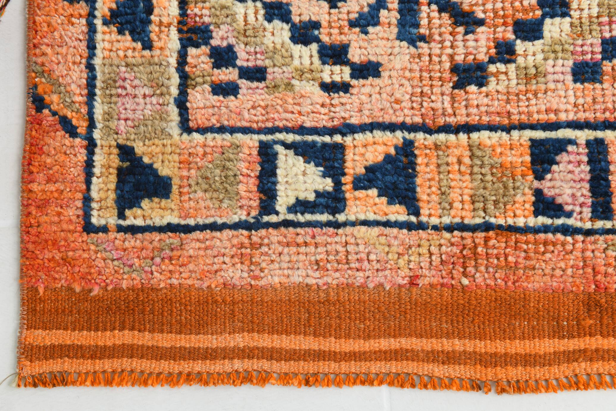 Navy Blue & Orange Vintage Runner Rug, 79x395Cm