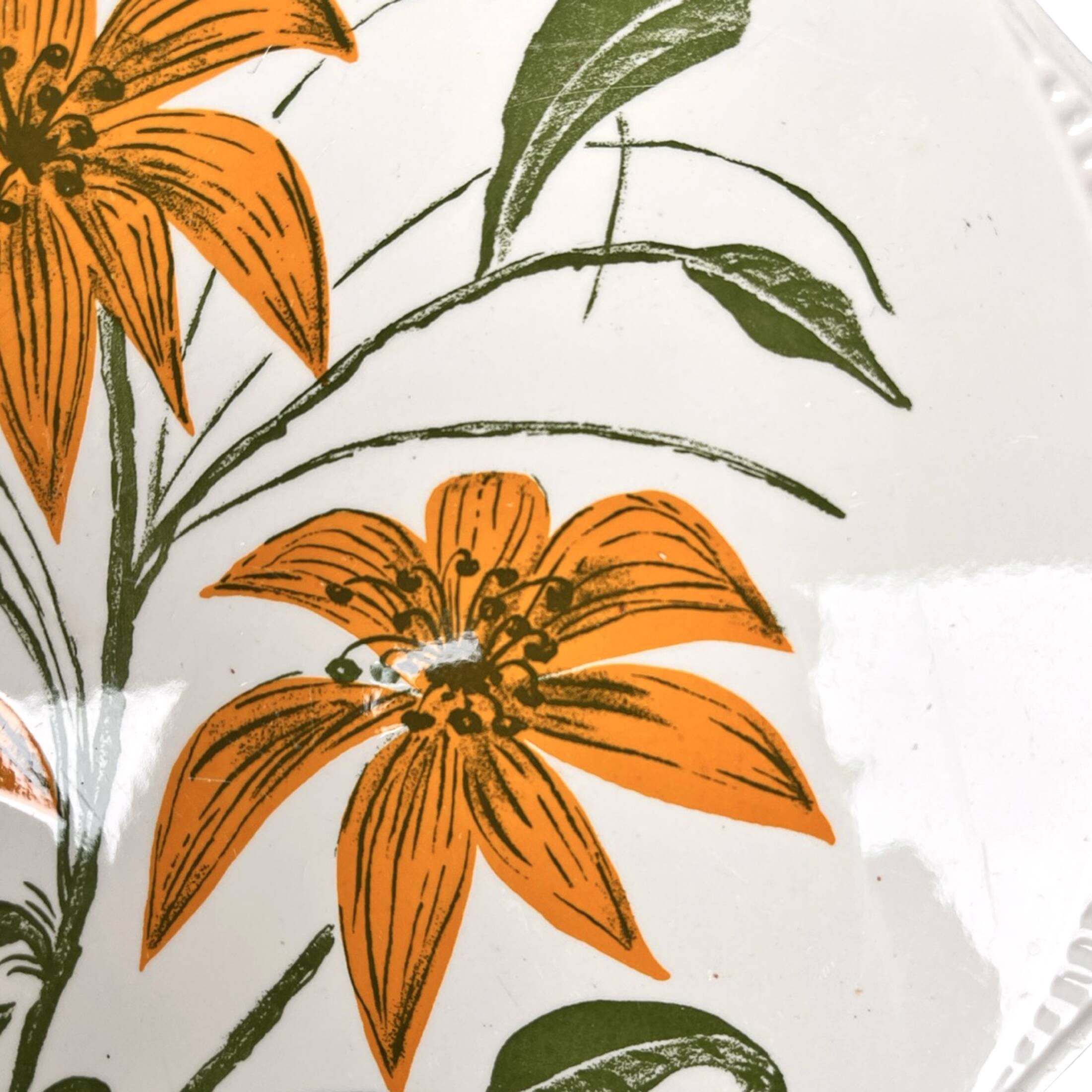 Plat à motifs floraux Edelkeramik Grünstadt, Allemagne des années 1960, style Mid-Century Modern