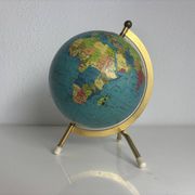 Globe terrestre vintage 1967 mappemonde dorée tripode Taride - 23 cm