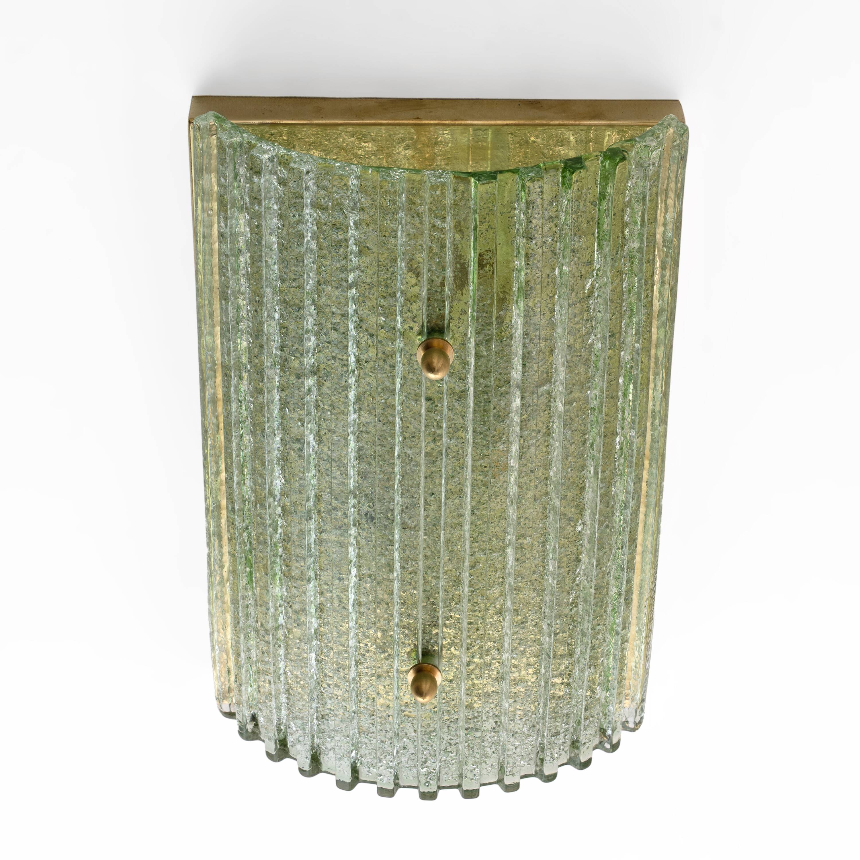 Pair of Modern Brass and Murano Glass Grit Sconces