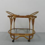 Bamboo, rattan serving trolley on castors